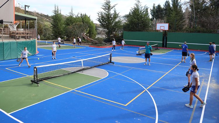 pickleball court on basketball court