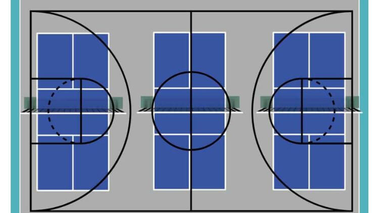 how many pickleball courts fit on a full sized basketball court
